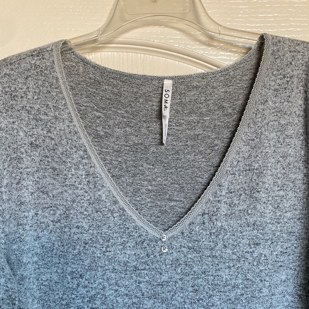 Soma Gray Long Sleeve V-Neck Sleep Dress - Picture 3 of 10